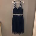 Speechless Dresses | Navy Blue Beaded Lacy Formal Dress | Color: Blue/Silver | Size: 16G