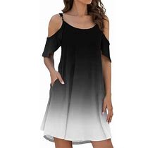 Dresses For Casual Women Summer Casual Spaghetti Strap Dress Cold Shoulder Ruffle Sleeve Dress With Pocket
