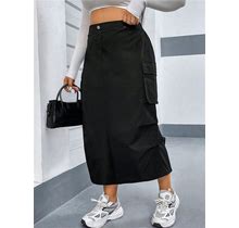 Plus Size Women's Utility Pocketed Skirt,4XL