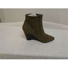 H By Halston Leather Double Zipper Wedge Ankle Boots - Hal TAUPE 10m NEW