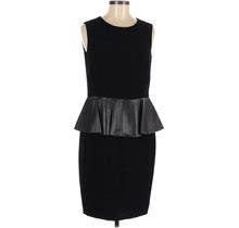 Zara Black Vintage Wool/Leather Peplum Sheath Dress 6