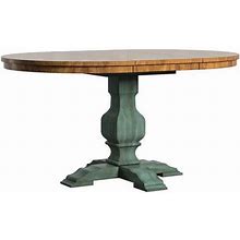 Weston Home 40- 60" Oval Wood Dining Table With Leaf, Oak Top, Pedestal Base, Sea Green