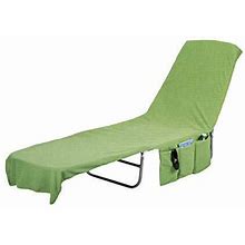 Beach Lounge Chair Cover Towel With Fitted Pocket Top And Side Pockets Green