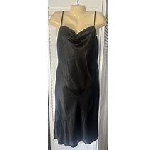 Bebe Women's Cowl Neck Black Spaghetti Strap Midi Dress Size S Satin Silky Dress