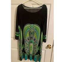 Little Black Dress - With Emerald Green And Turquoise Paisley Pattern