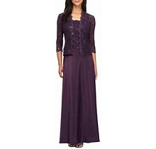 Alex Evenings Sequin Lace & Satin Gown With Jacket In Eggplant At Nordstrom, Size 18