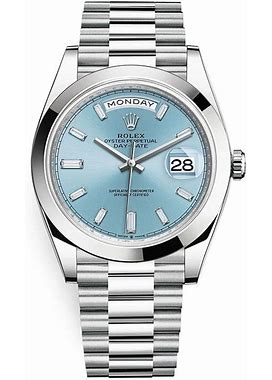 Rolex Oyster Perpetual Day-Date Ice Blue Baguette Dial Platinum President Automatic Men's Watch