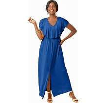 Plus Size Women's Stretch Knit Ruffle Maxi Dress By The London Collection In Dark Sapphire (Size 20 W)