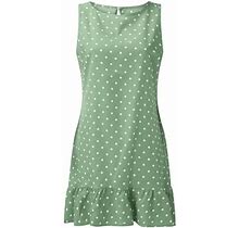Zpanxa Sundresses For Women, Summer Dresses For Women 2024 Fashion Round Neck Sleeveless Polka Loose Large Ruffle Dress Green L