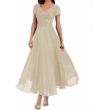 Mother Of The Bride Dresses Lace Appliques Formal Evening Party Prom Gown Chiffon Short Sleeve A-Line DR0201R