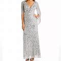 R & M Richards Dresses | R & M Richards Sequin Drape-Back Cape Gown | Color: Silver | Size: 16