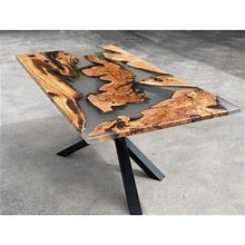 Dzineelements Epoxy 35.43" Sled Dining Table Wood/Metal In Black/Brown/Gray | 31.49 H X 70.86 W X 35.43 D In | Wayfair