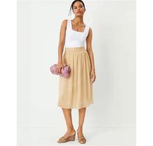 Ann Taylor Petite Metallic Dobby Stripe Shirred Waist Midi Skirt Size 00 Toasted Oat Women's