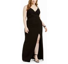 Emerald Sundae Side Ruche Women Long Dress - Black - Plus Size 3X