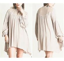 Umgee Tunic Dress Cream With Front Keyhole And Lace Detail Size S