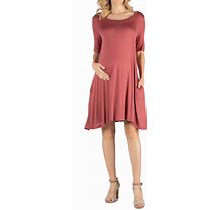 24Seven Comfort Apparel Soft Flare T-Shirt Maternity Dress With Pocket Detail - Cinnamon