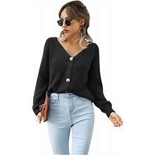 Caicj98 Cardigan For Women Long Women's Lightweight Open Front Knit Cardigan Sweater Long Sleeve With Pocket Black,One Size