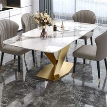 78.7" Modern White Dining Table Rectangular Sintered Stone Top X-Base