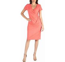 24/7 Comfort Apparel Women's Faux Wrapover Dress With Cap Sleeves