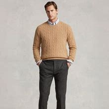 Ralph Lauren The Iconic Cable-Knit Cashmere Sweater - Size S In New Camel Melange