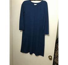 J.Jill Blue Ponte Knit Boat Neck 3/4 Sleeve Pockets Dress Size Xs
