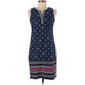 Talbots Casual Dress - Shift V-Neck Sleeveless: Blue Print Dresses - Women's Size Small Petite