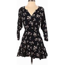 Old Navy Casual Dress - Wrap V Neck Long Sleeve: Black Floral Dresses - Women's Size X-Small Petite