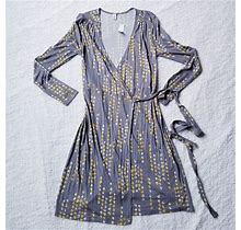 Old Navy Dresses | Old Navy Gray Yellow Dot Wrap Long Sleeve Dress | Color: Gray/Yellow | Size: M