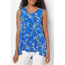 Truth + Style Printed A-Line Jersey Knit Top Cobalt/White