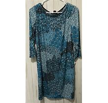 Style & Co. Woman's Blue Paisley Dress, Medium, Sequin Accent