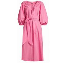 Frances Valentine Women's Bliss Poplin Puff-Sleeve Midi-Dress - Pink - Size 14