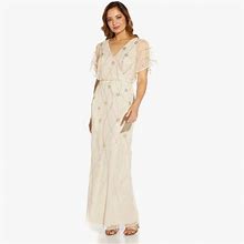 Adrianna Papell Dresses | Adrianna Papell Beaded Surplice Blouson Gown In Color Soft Silk Nwt Us 2 | Color: Cream/Gold | Size: 2