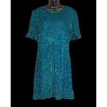 Womens Vintage Laurence Kazar York Green Silk Beaded Mini Dress Us