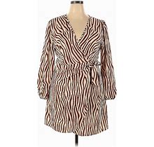Shein Casual Dress - Wrap: Brown Zebra Print Dresses - Women's Size 2X