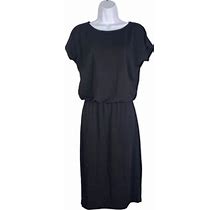 Lumiere Womens Blouson Dress Black Gathered Waist Knee Length Cap