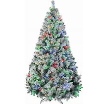 7.5ft Prelit Pencil Artificial Christmas Tree With Snow Flocked Branches Lights, Green