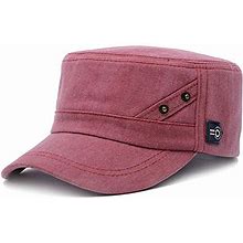 Chezabbey Men's Cotton Flat Top Peaked Baseball Twill Cap Solid Brim Cadet Military Hat Visor Wine Red