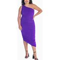 24Seven Comfort Apparel Plus Size One Shoulder Ruched Bodycon Dress - Purple