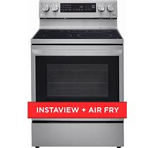 LG Instaview Airfry 30-In Glass Top 5 Elements 6.3-Cu Ft Self-Cleaning Air Fry Convection Oven Freestanding Smart Electric Range Printproof