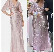 Aidan Mattox Dress 20 Pink Sequins All Over Evening Gown Beaded
