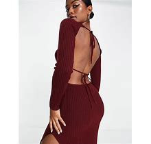 ASOS DESIGN Knitted Midi Dress With Tie Back Detail In Dark Red - Red (Size: 6)