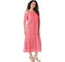 Roaman's Women's Plus Size Cold-Shoulder Lace Dress - 14/16, Salmon Rose