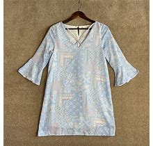 Altar D' State Tunic Dress Size Small S Blue Bell Sleeve Paisley