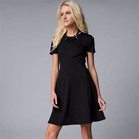 Petite Simply Vera Vera Wang Short Sleeve Seamed Fit & Flare Dress, Women's, Size: Small Petite, Black
