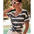 Women's Navy Stripe Sweater Trim T-Shirt In Navy Blue Size Small | Chico's
