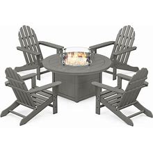 POLYWOOD Classic Adirondack Conversation Set W/ Fire Pit Table, 5-Piece In Slate Grey Recycled Materials | Bellacor | PWS706-1-GY