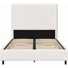 Realrooms Rio Faux Leather Upholstered Platform Bed With Tufted Headboard, Twin, White