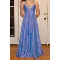 Blue V-Neck Beaded Empire Waist Open Back Chiffon Prom Dress