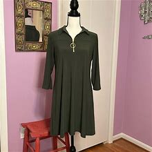 Msk Dresses | Msk Olive Green Dress!Collared Neck, Gold Toned Hardware . Size Large Petite | Color: Green | Size: Lp