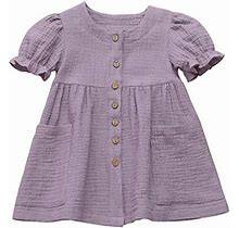 Girls Dress&Skirt,Toddler Kids Baby Girls Solid Linen Ruffled Princess Casual Dress Clothes,For Easter Day Child Clothes Gifts(Purple,12-18 Month)